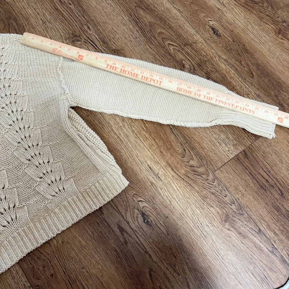 Free People Cream Knit Sweater Women's L Crewneck Slight Crop Cottage Minimalist